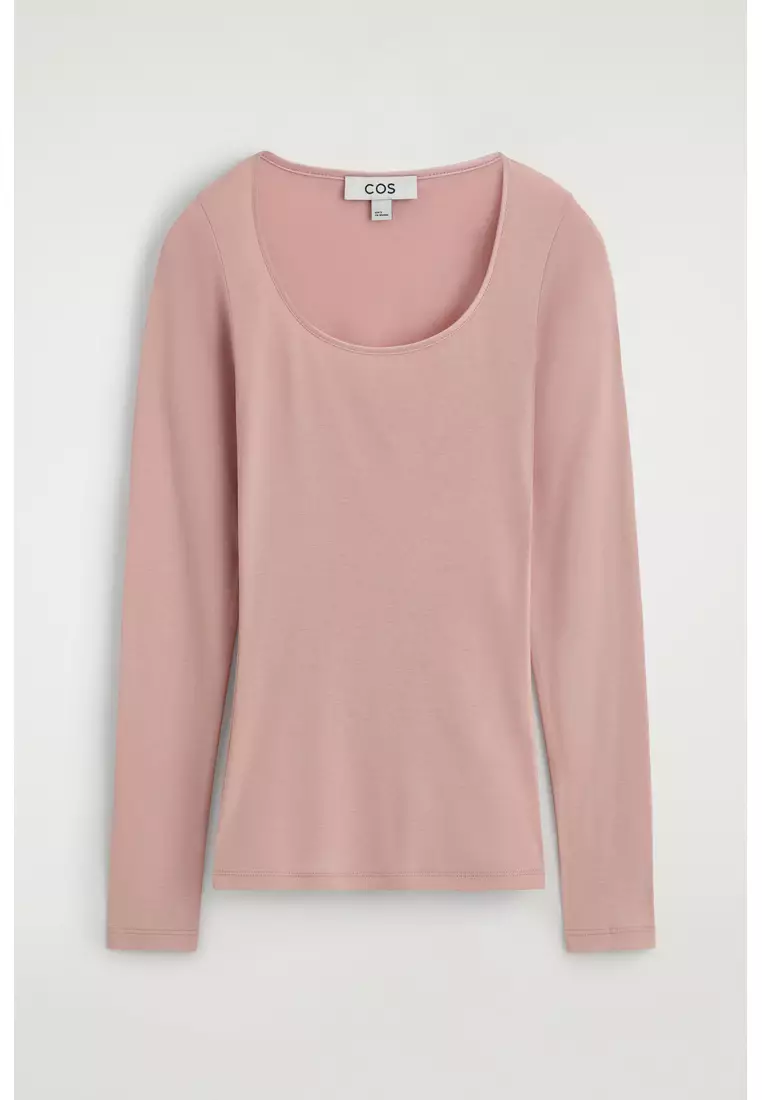 SATIN-TRIMMED COTTON-JERSEY LONG-SLEEVED TOP