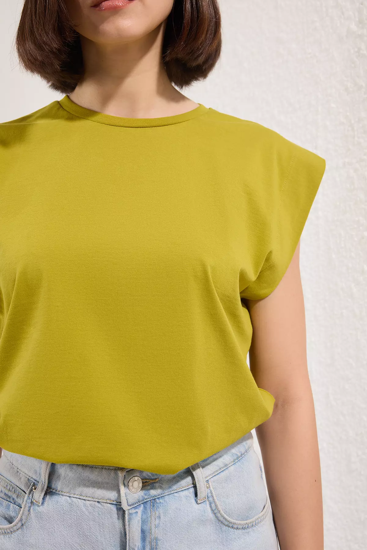 Oil green 100% Cotton Wadding Look Basic Crew Neck Knitted T-Shirt TWOSS20TS0021