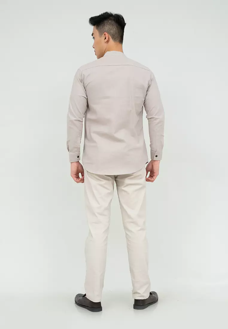 Houseofcuff kemeja Koko Lengan Panjang Pria Beige