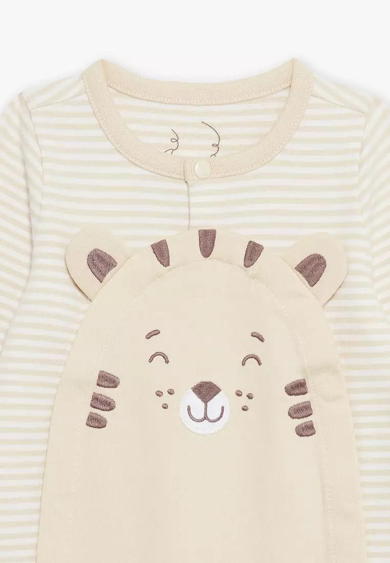 Light Beige Romper with Stripes Print