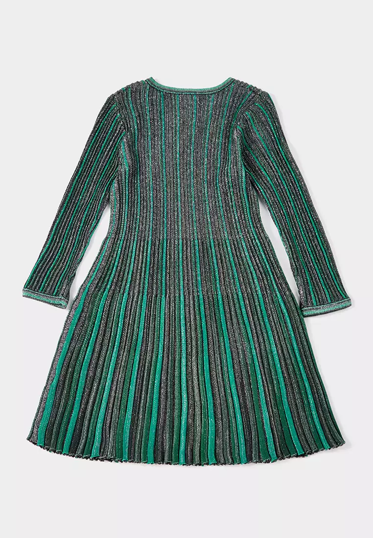 Amelia Dress - Green Sparkle Knit Knee-Length Dress