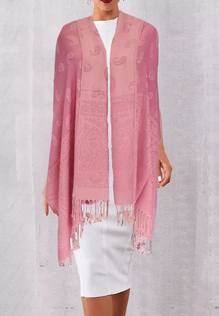 Reversible Viscose Paisley Pattern Pashmina Shawl Syal Wanita Sorbet Pink