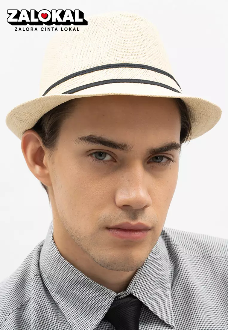 Houseofcuff Topi Fedora Cowboy Hat Fedora Ratan Cream