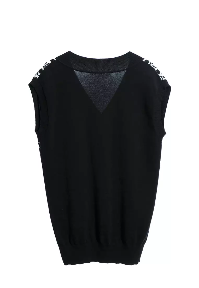 V-Neck Floral Print Knit Vest
