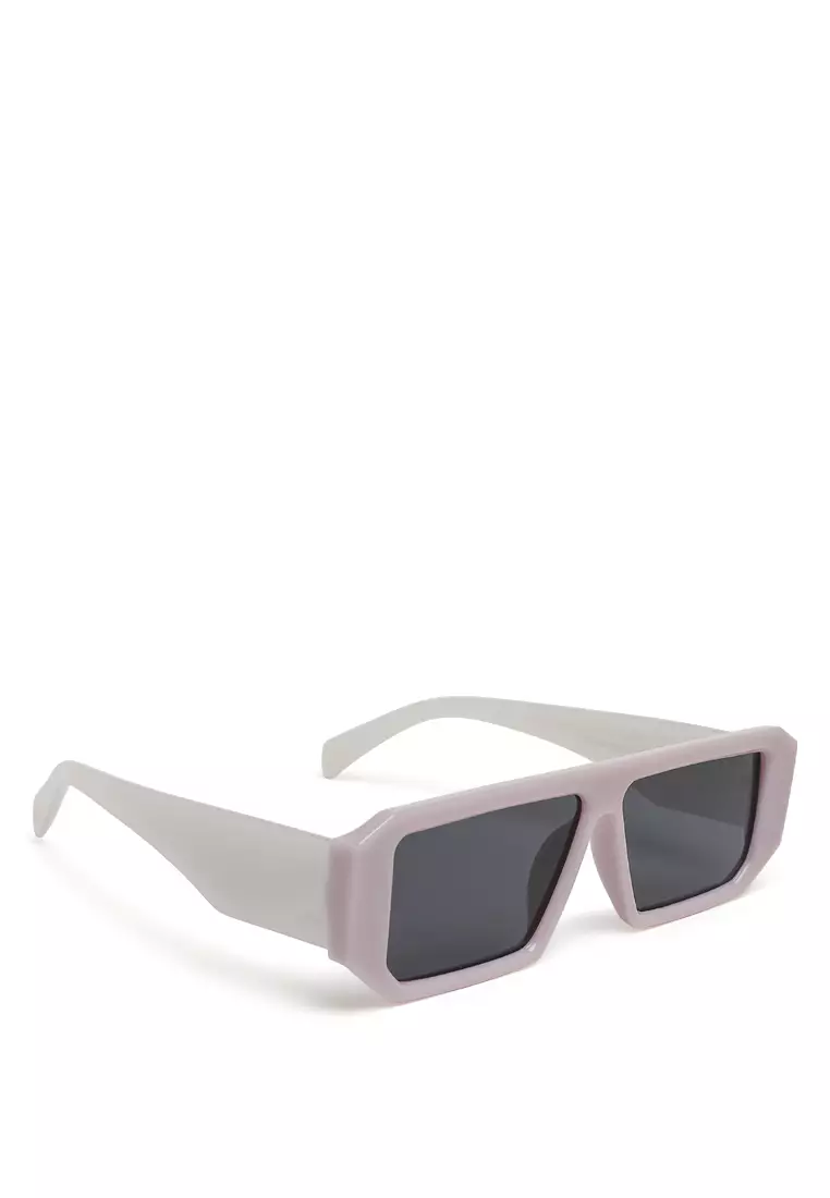 Flat Bridge Rectangular Sunglasses in Jelly White