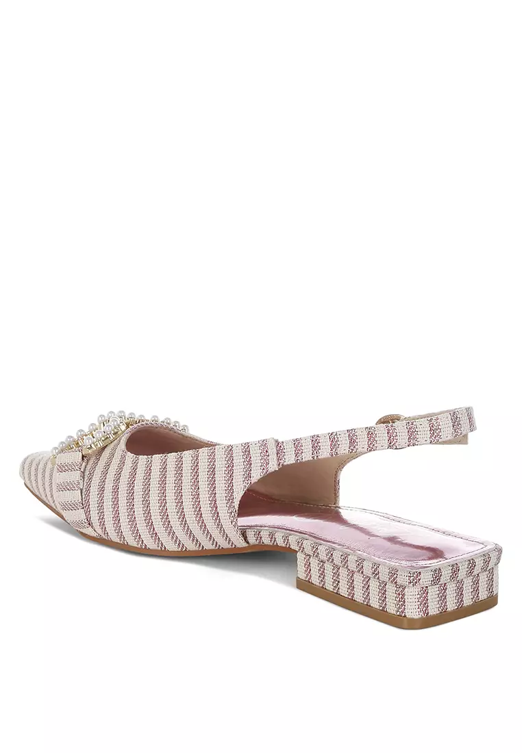 Pearl-Detailed Horsebit Woven Flats In Pink