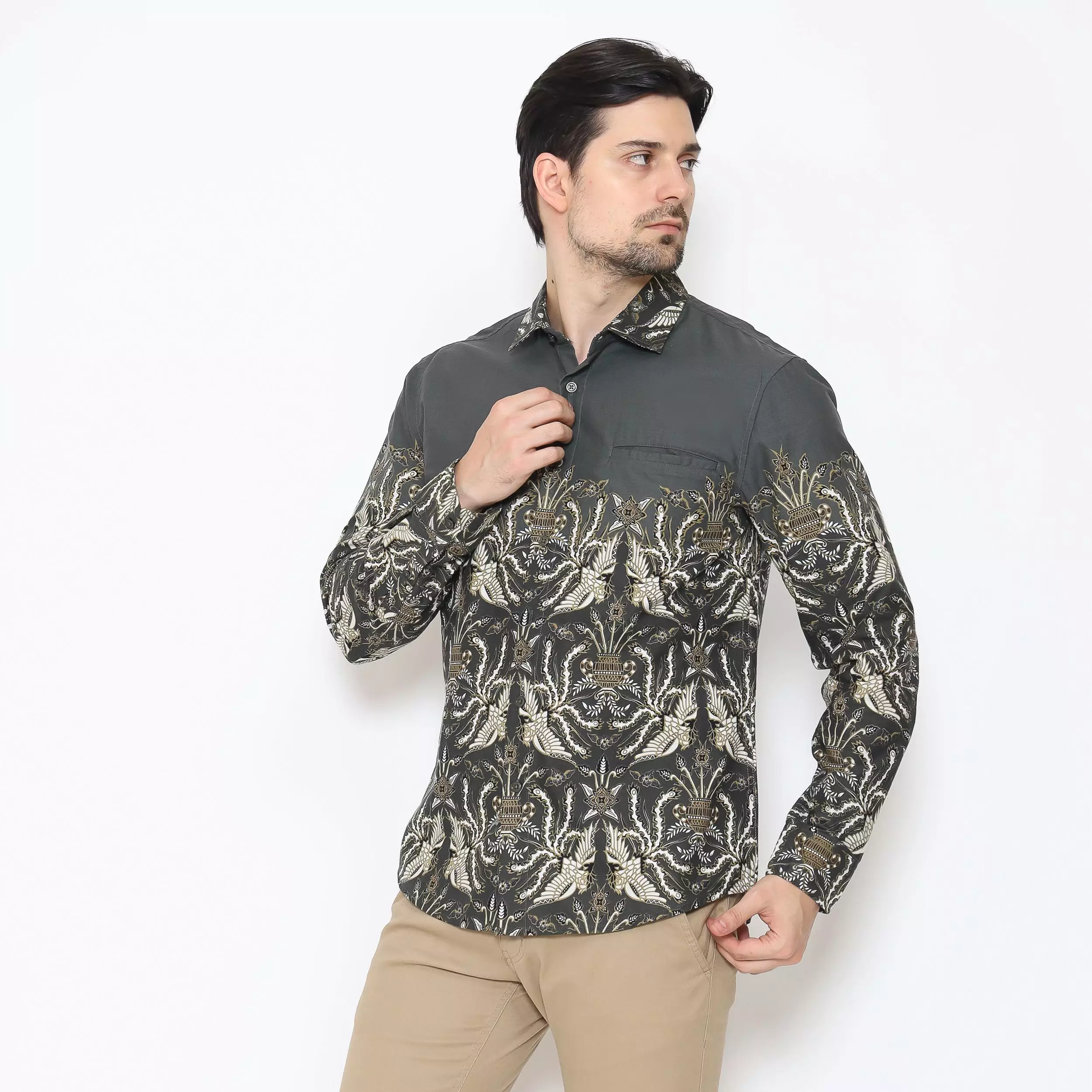 AMK Kemeja Batik Pria Lengan Panjang SHB Radho Ls Olive