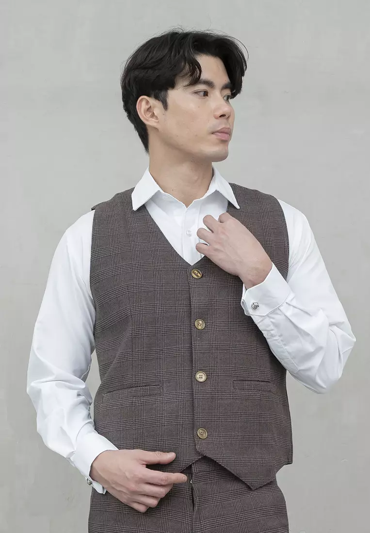 Houseofcuff Jas Celana Vest Rompi Blazer Coklat Slim Fit Motif Kotak