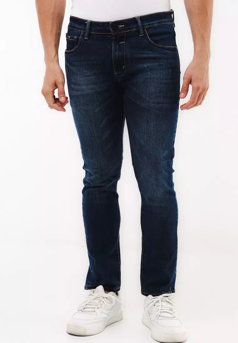 Denim Long Pants Slim Tapered Fit Stretch