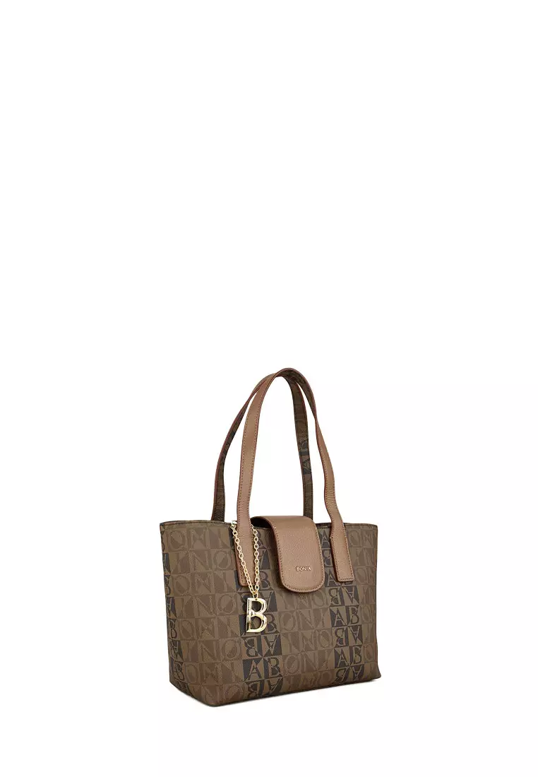 Bonia Brown Marianna Monogram Large Tote Bag