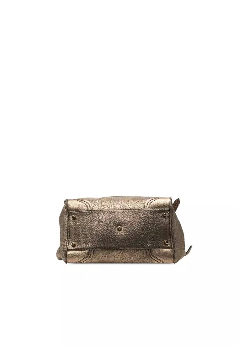 Pre-Loved Burberry Small Metallic Grained Calfskin Saddle Stitch Canterbury Tassel Tote