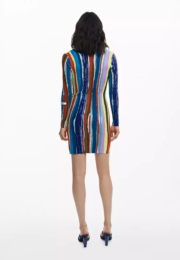 Ribbed dress with colored stripes