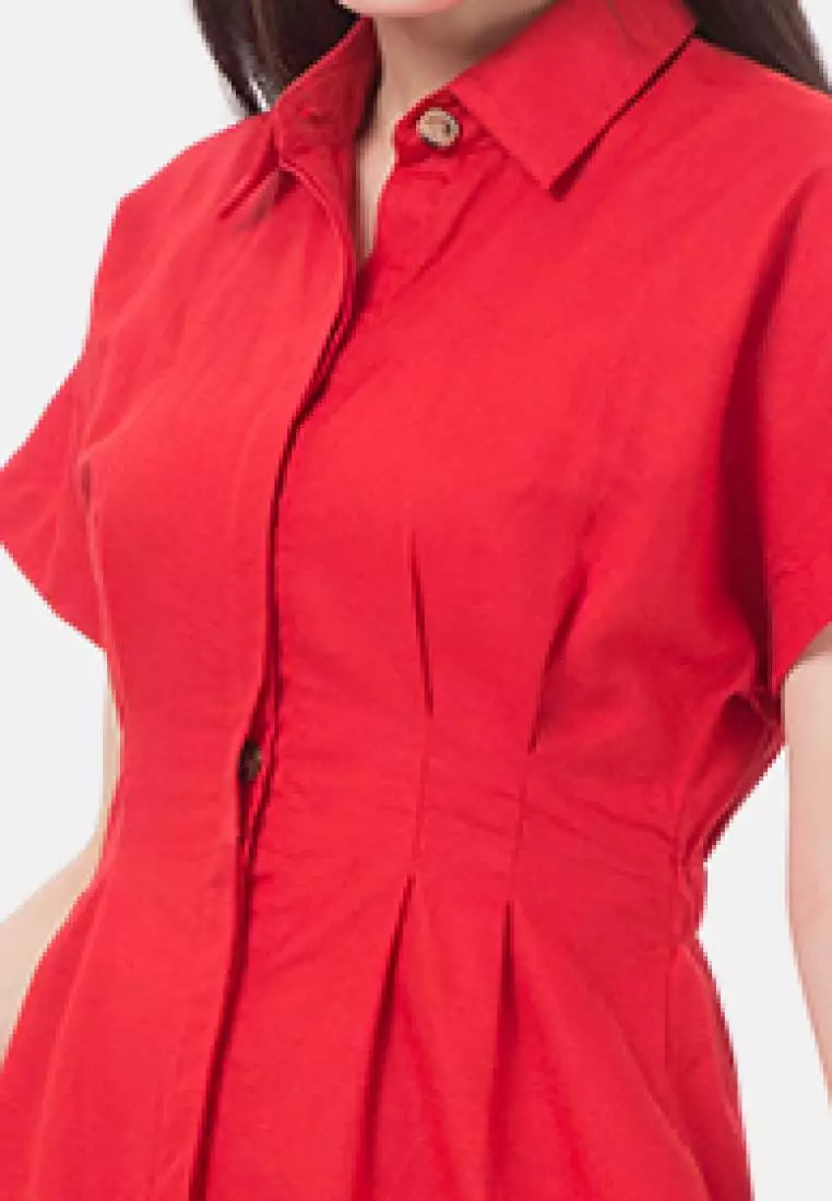 Layla Midi Dress Linen in Red