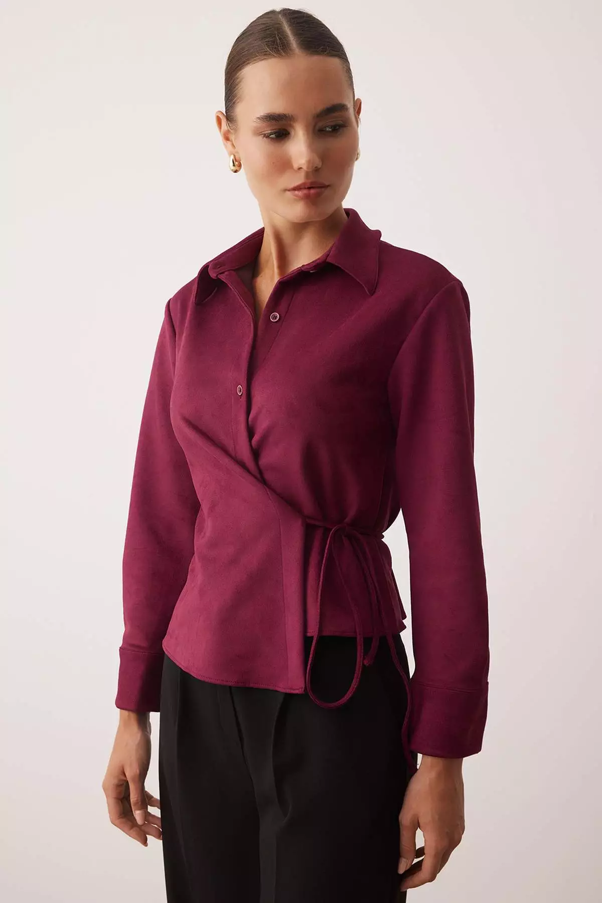 Suede Shirt With Plum Tie Detail Twoaw26Go00041