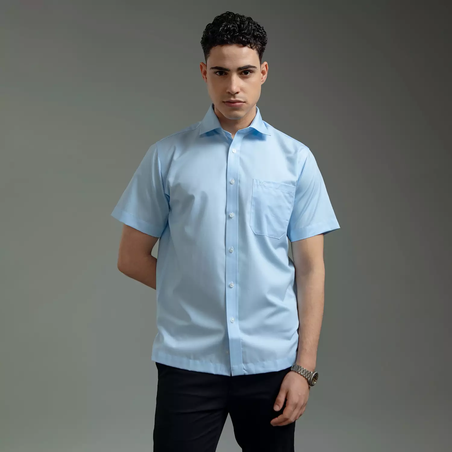 Kemeja Lengan Pendek Guy Laroche Iced Cerulean - Light Blue Cotton Blend Smart Casual