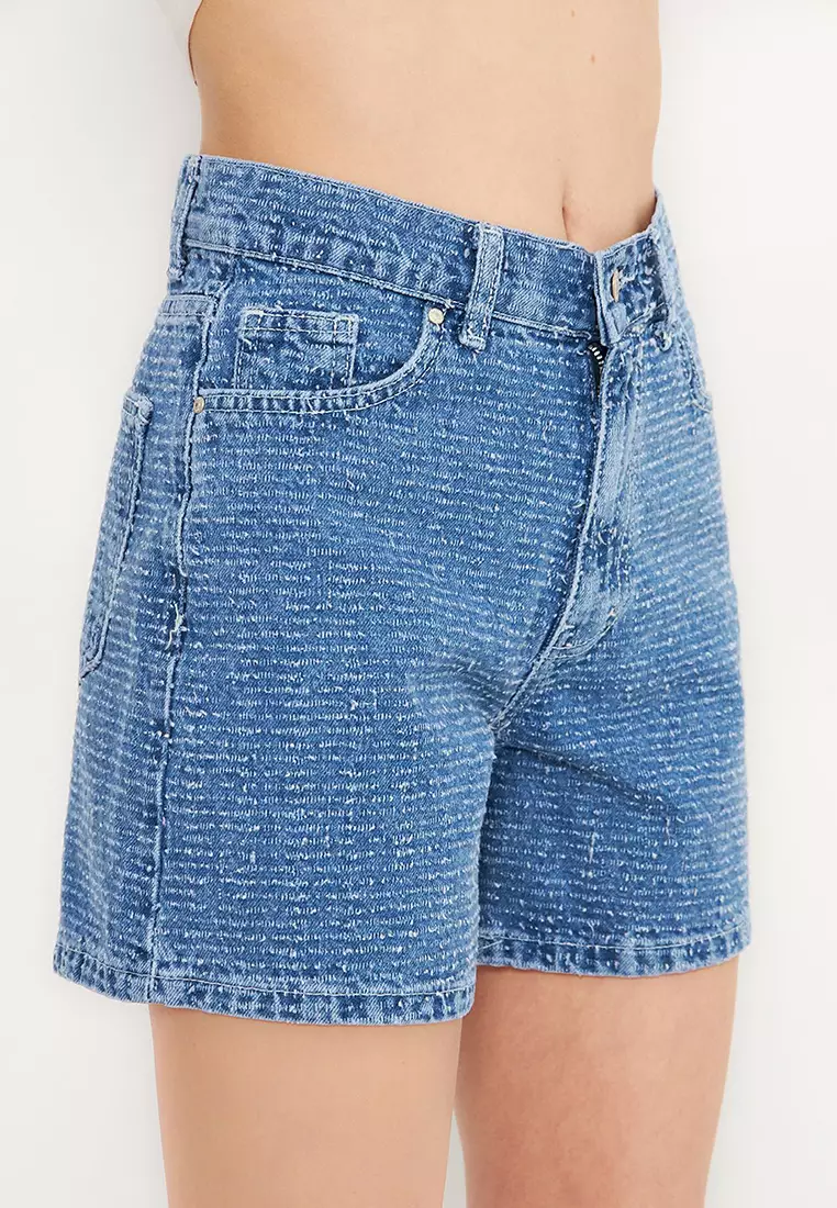 Blue High Waist City Boy Denim Shorts Twoss25Sr00144