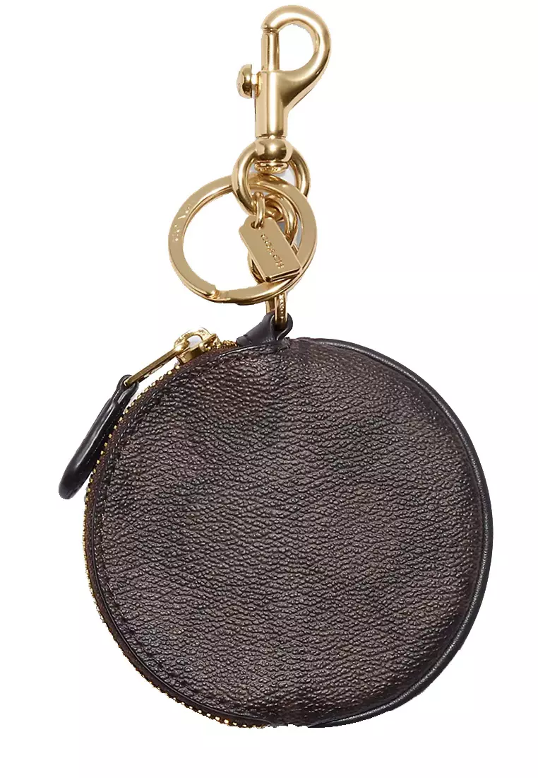 Coach Circular Coin Pouch In Signature Canvas in Brown Black CG762