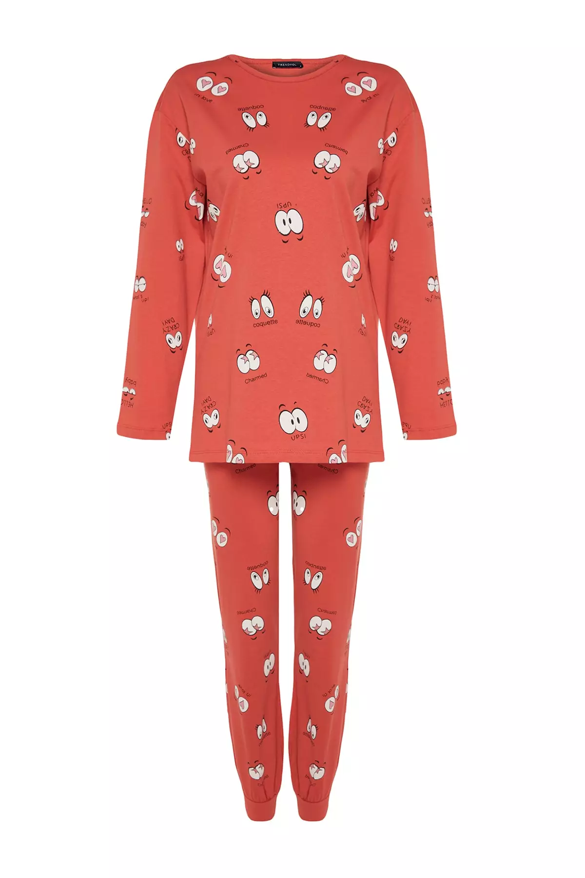 Cinnamon 100% Cotton Eye Patterned T-Shirt-Jogger Knitted Pajama Set