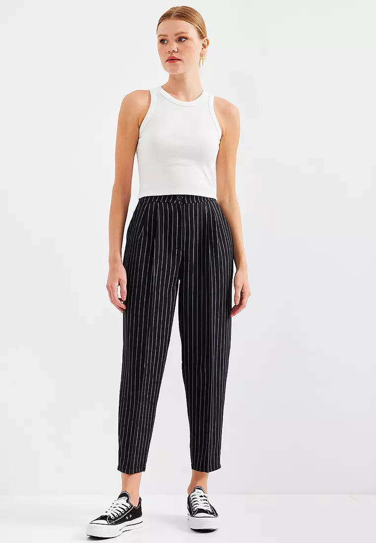 High Waist Striped Trousers