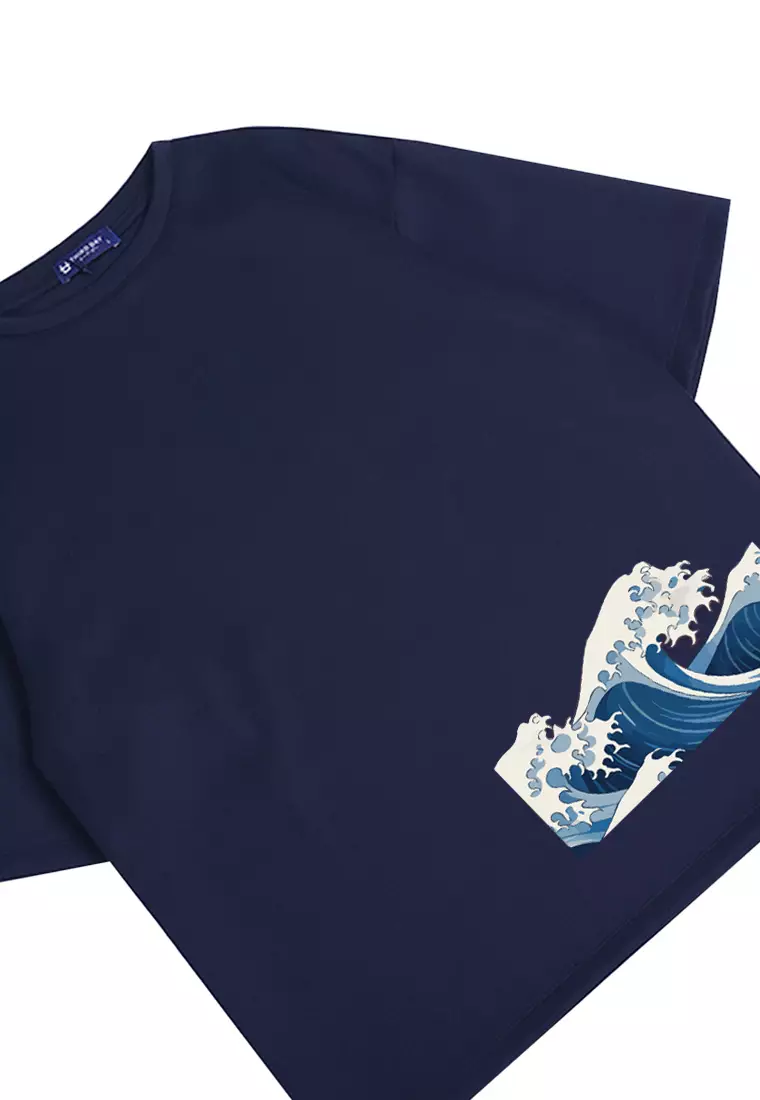 MTP44 kaos oversize gambar jepang japanese wave katakana bahan scuba tebal pria navy