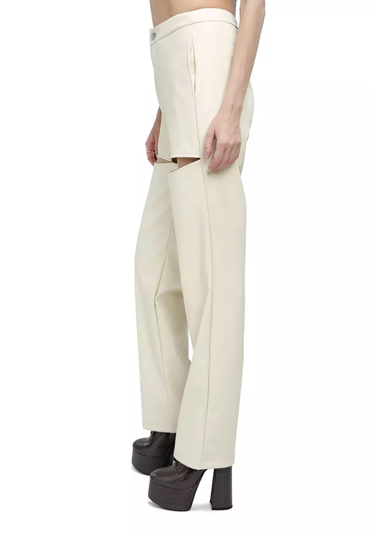 Celana Kulit Imitasi Potongan Krim