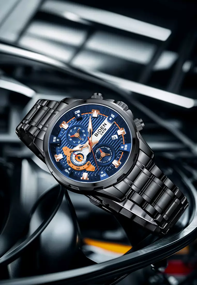 Jam Tangan Pria Original Bisnis Anti Air Tali Stainless Steel Jam Tangan Cowok blackblue