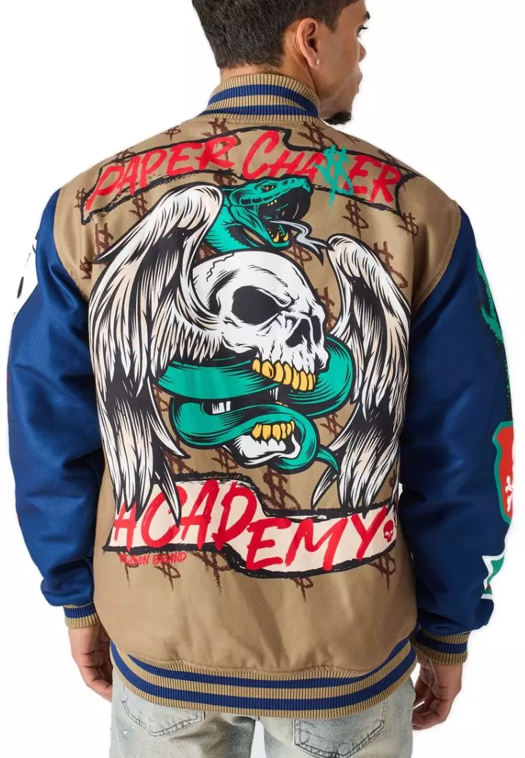 NYC Streetwear - Paper Varsity Jacket - Beige/Blue