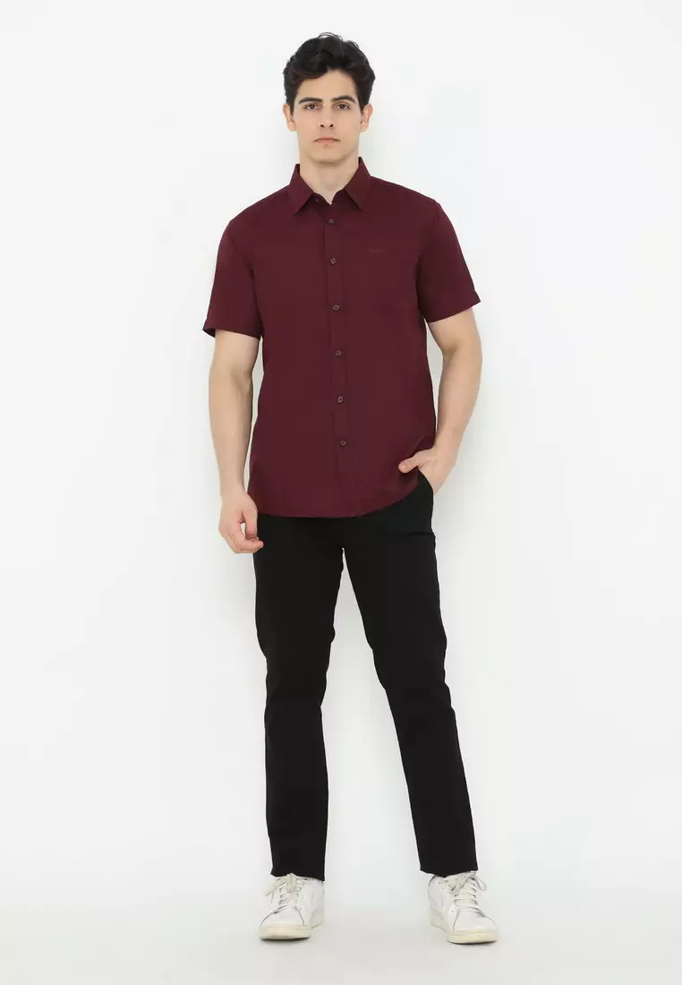 POLICE Kemeja Polos Basic Cotton Soft Regular Fit Lengan Pendek Pria