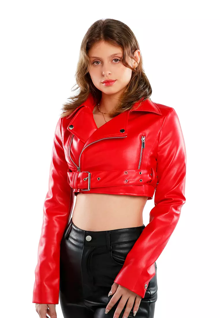 Red deals leather tops