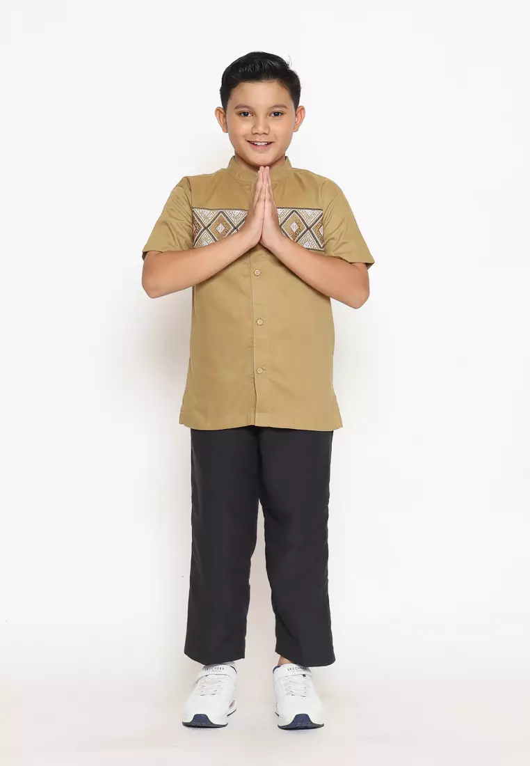 Baju Koko Set Anak Laki Bordir Wajik Brown - GENUINE