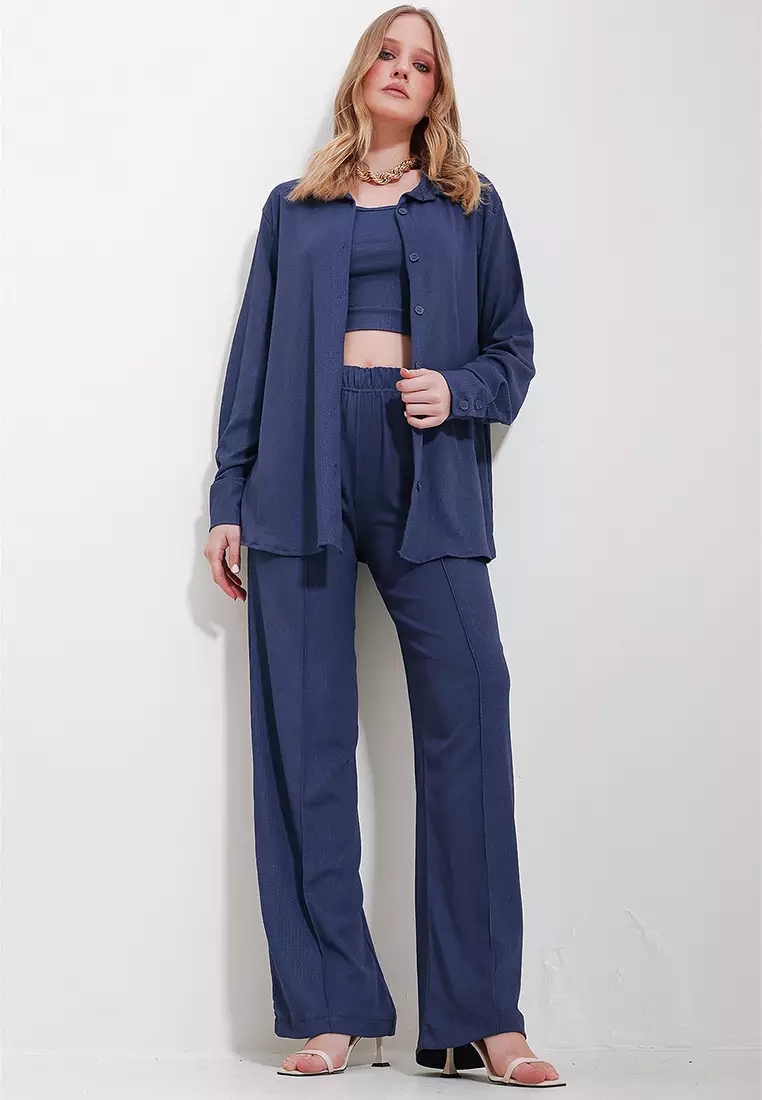 Woven Tank Top, Shirt & Pants Set