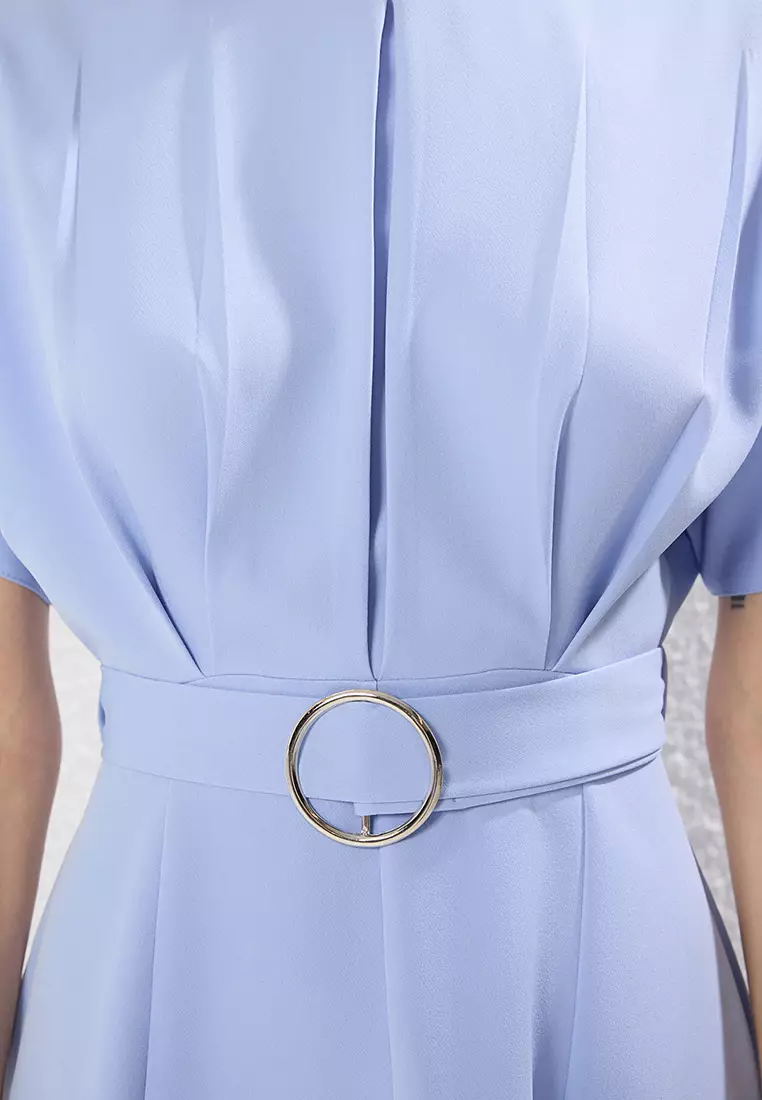 Light Blue Belted Skirt Opening at Waist Dress TWOSS25EL00804
