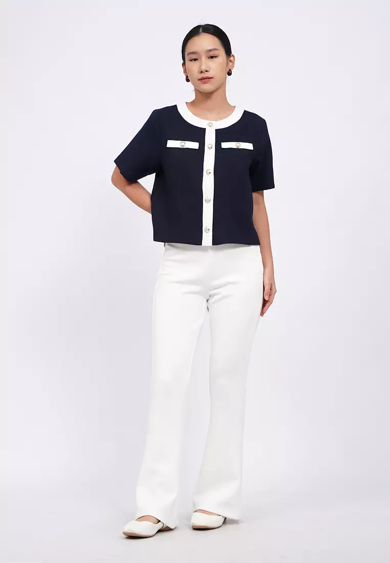 Boxy Short Sleeve Tweed Blouse