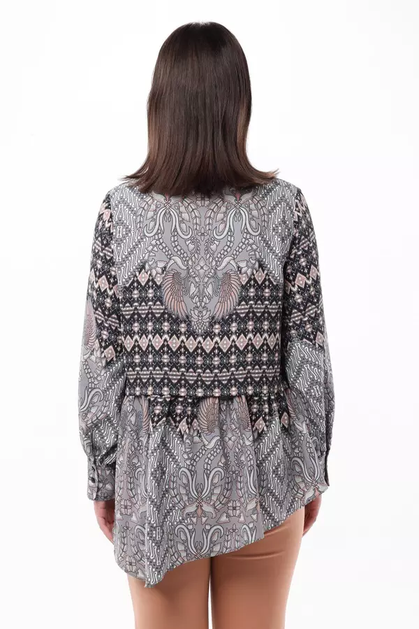 Minimal Ganita Ruffle Ethnic Shirt - Navy