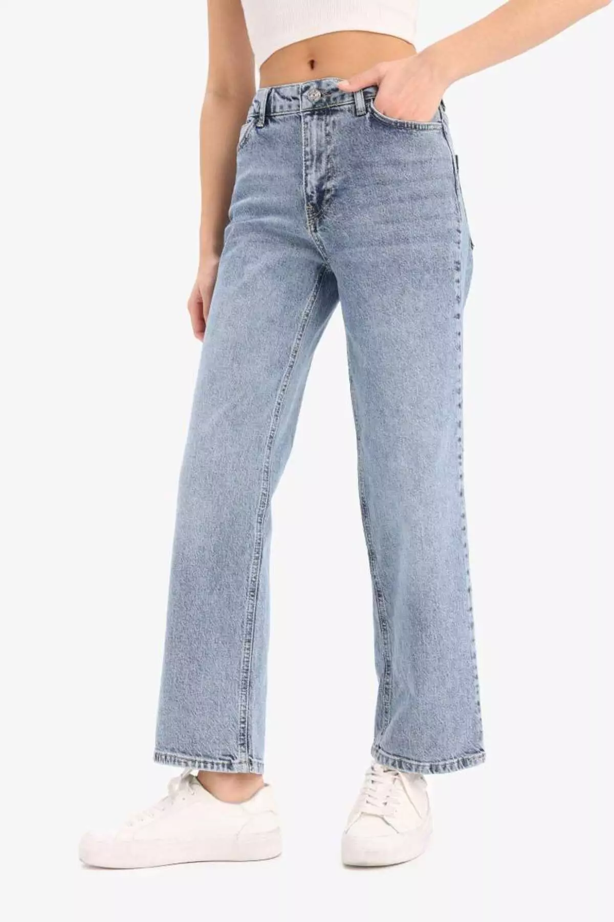 Comfort Straight High Waist Ankle Length Jean Washed Trousers D8155Ax25Sm