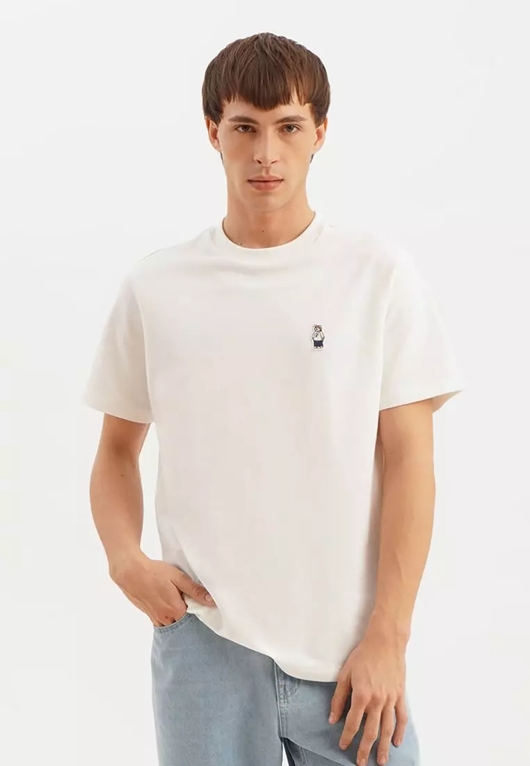 Buy Penshoppe Regular Fit T-Shirt With Crew Bear Patch Embroidery