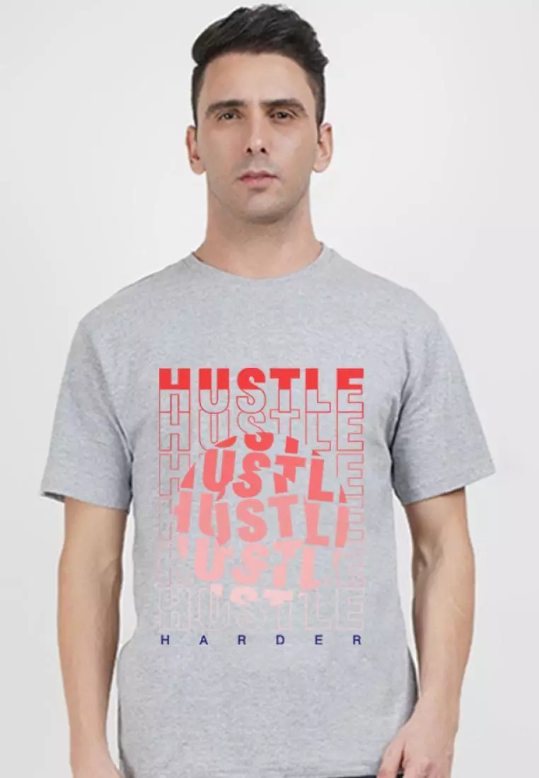 Buy QuirkyT Hustle Harder Graphic Grey Cotton Short Sleeve Regular