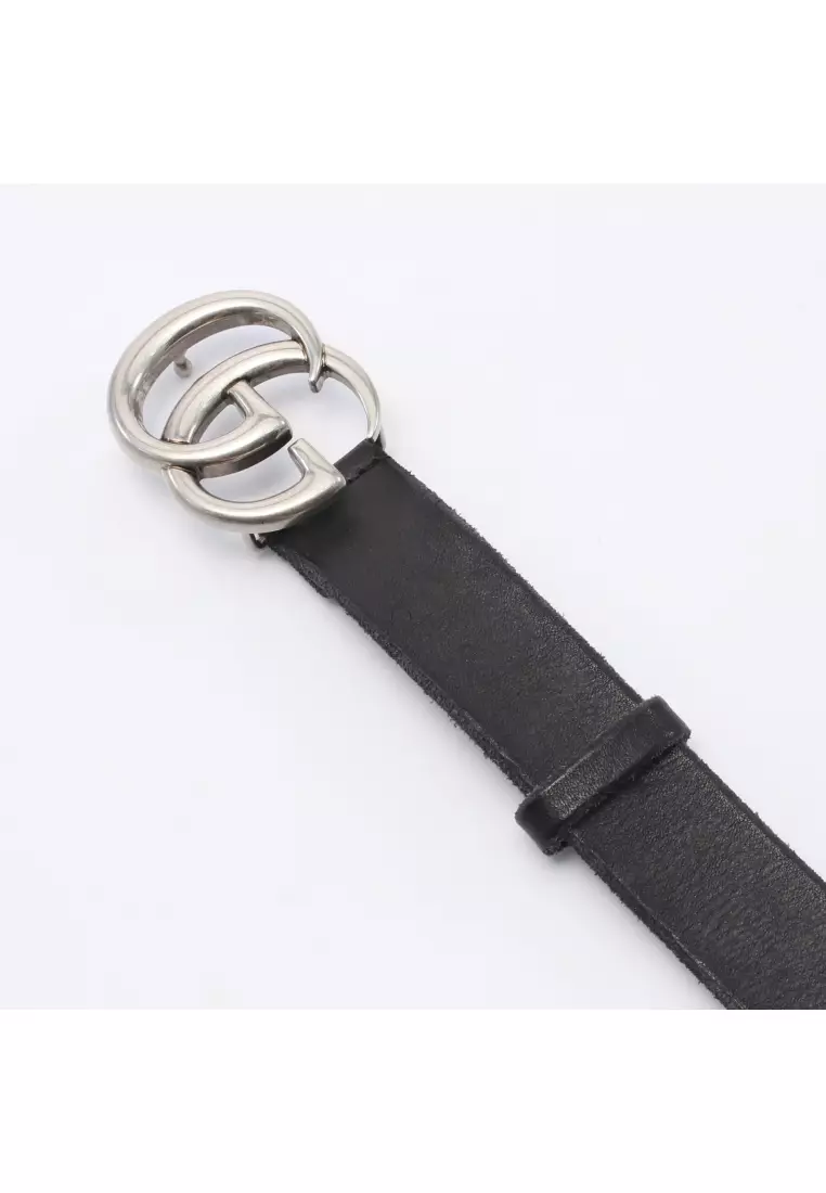 Buy Gucci Pre loved Gucci GG Marmont belt leather black silver