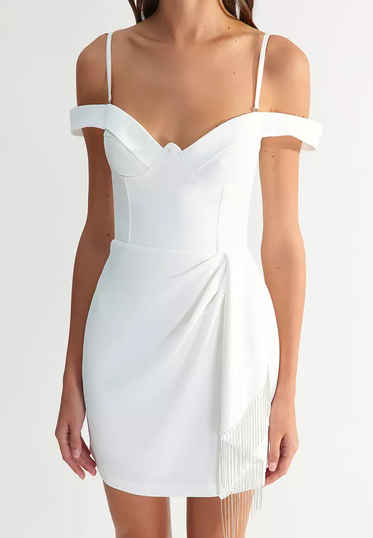 X Zeynep Tosun Ecru Bridal Dress With Fringed