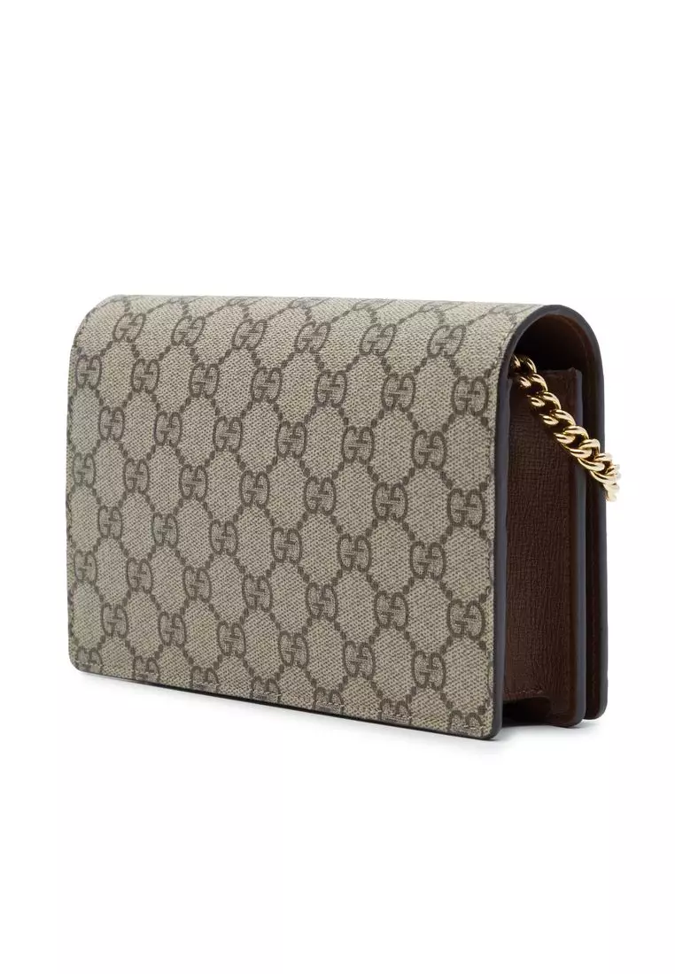 Pre-Loved Gucci Gg Supreme Heart Embellished Wallet On Chain