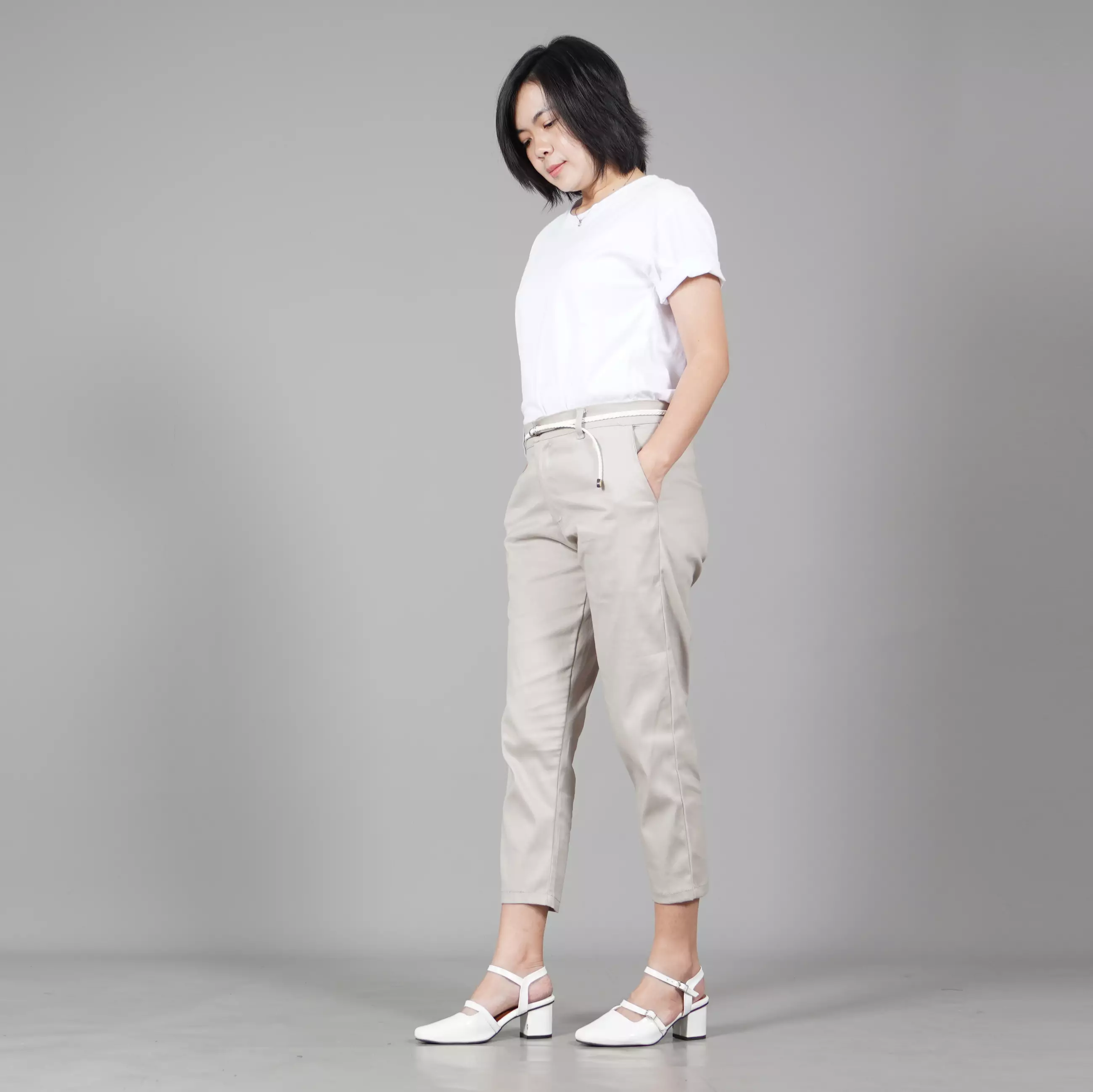  AURORA Celana Wanita Earth Tone Color Celana 3/4 Wanita - KREM