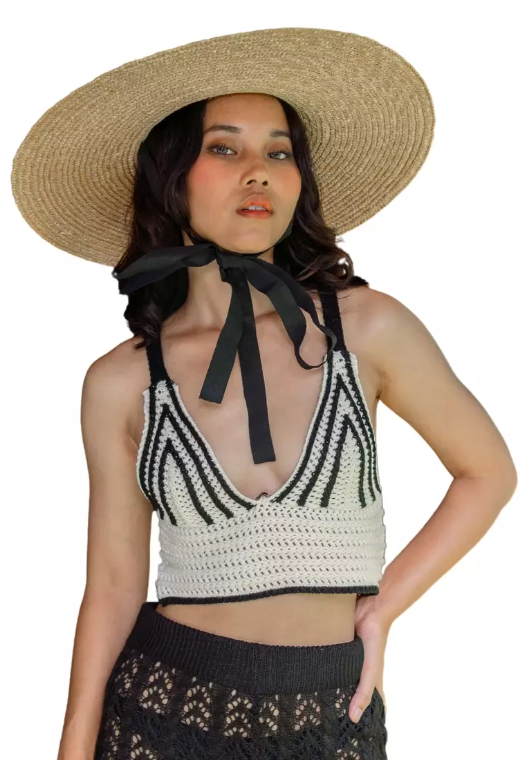 Buy PINK N' PROPER Kalla Monochrome Crochet Top in Black White 2023 Online  | ZALORA Singapore
