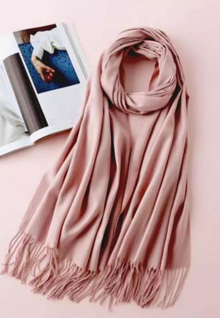 Aksesoris Wanita Plain Viscose Shawl Pashmina Syal Wanita Mauve Blush