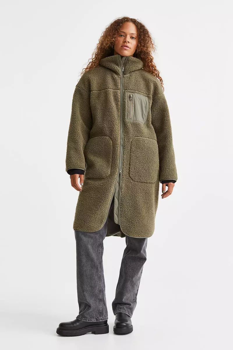 Buy H&M Teddy jacket in Khaki green Dark 2024 Online