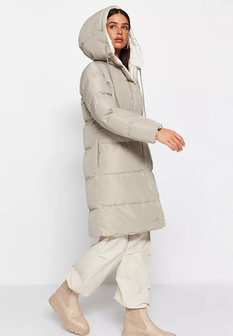 Mink-Stone Double-Sided Regular Fit Hooded Water Repellent Long Down Coat Twoaw23Mo52