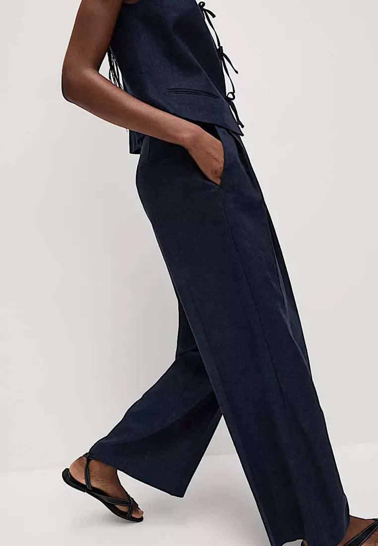 Linen Rich Twill Wide Leg Trousers
