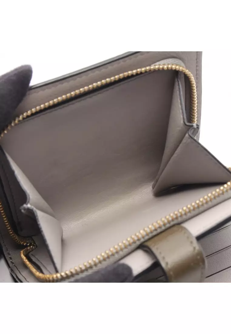 Pre-Loved LOEWE compact zip wallet Bi-fold wallet leather gray green Khaki green gray