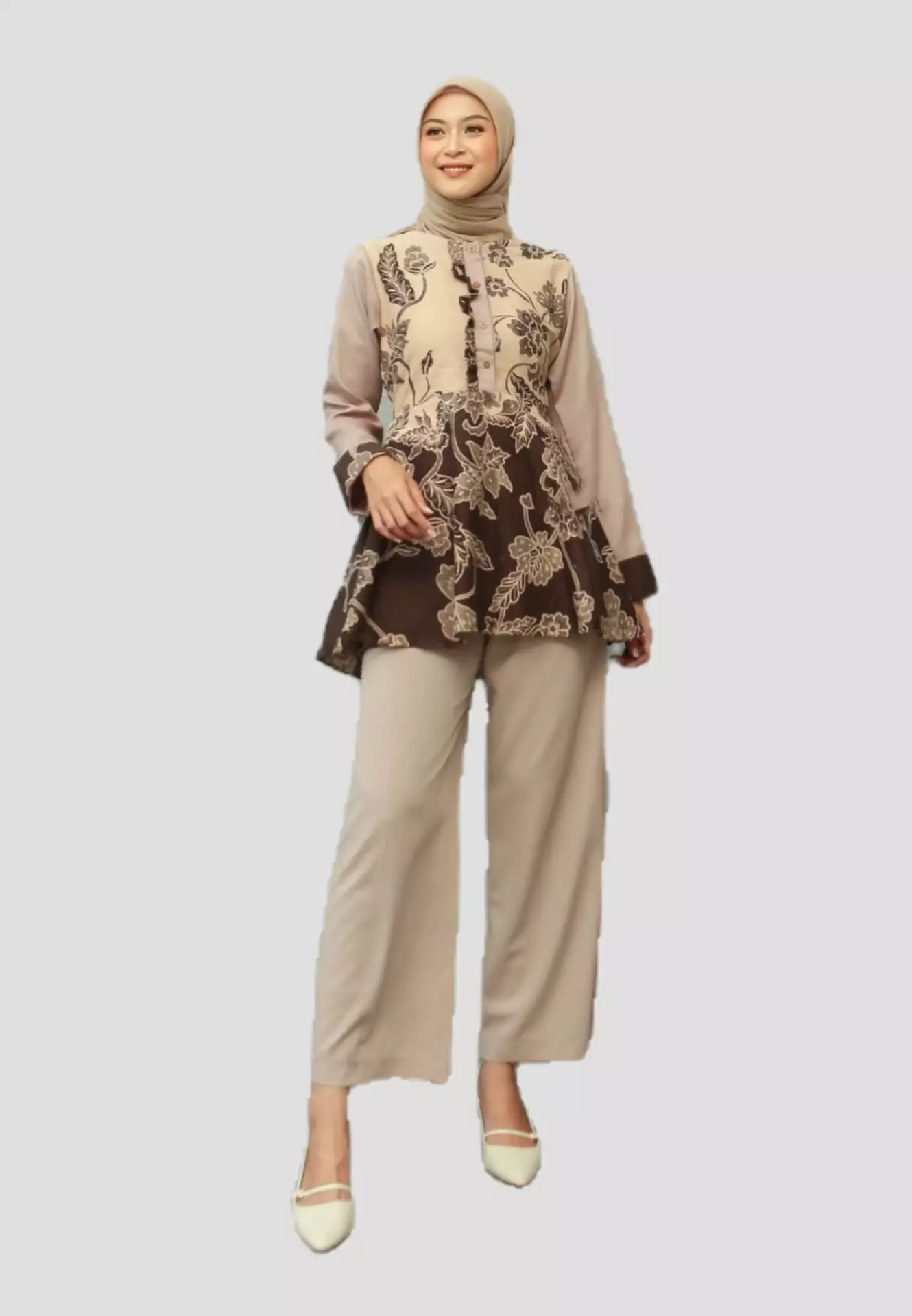 Blouse Batik Dyan Krem Premium Elegant B.K