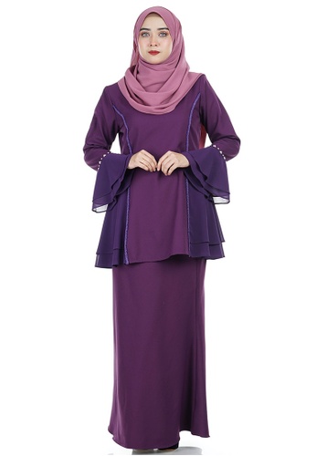 Melanie Kurung with Layered Frill from Ashura in Purple and Multi