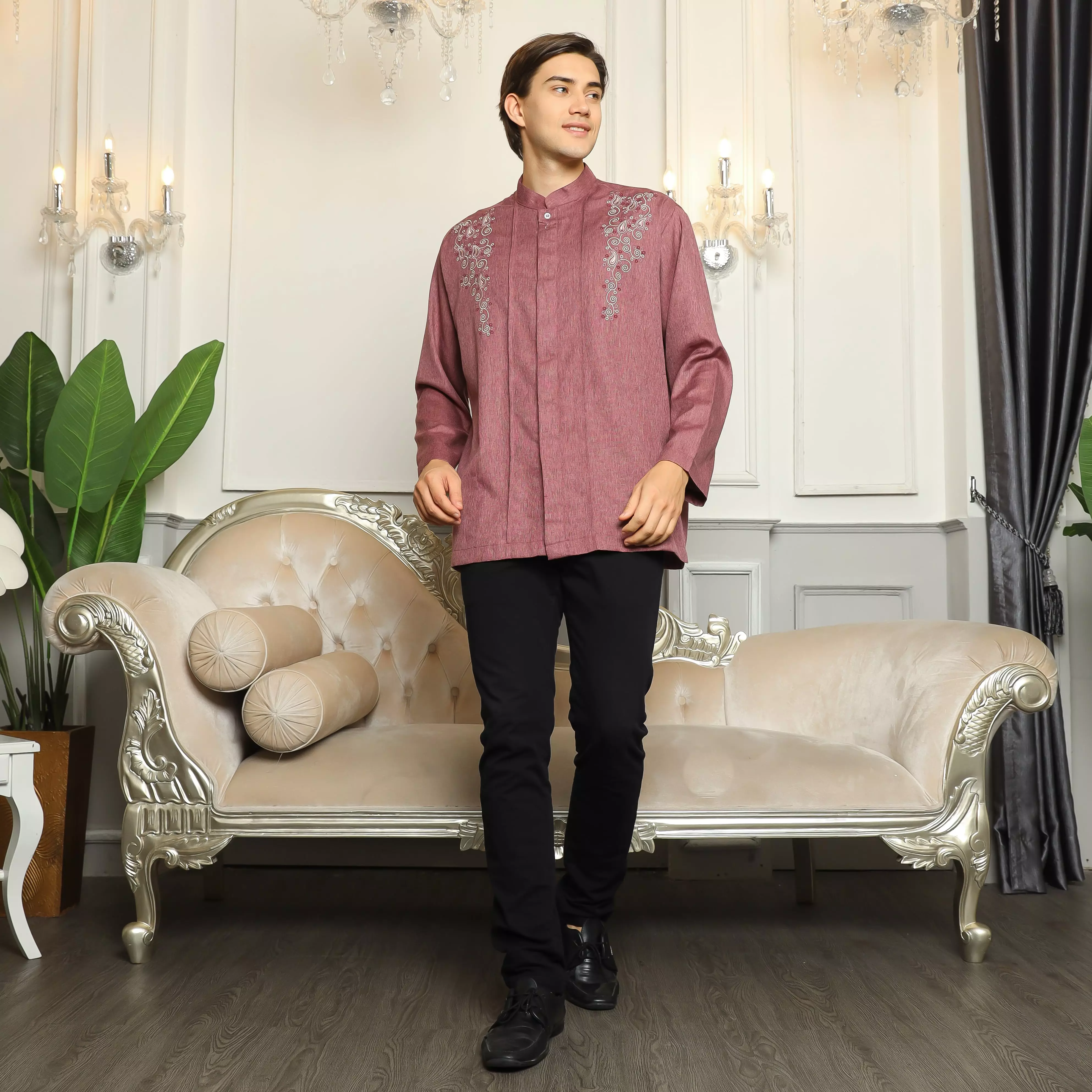 Baju Koko 41 Burgundy Lengan Panjang